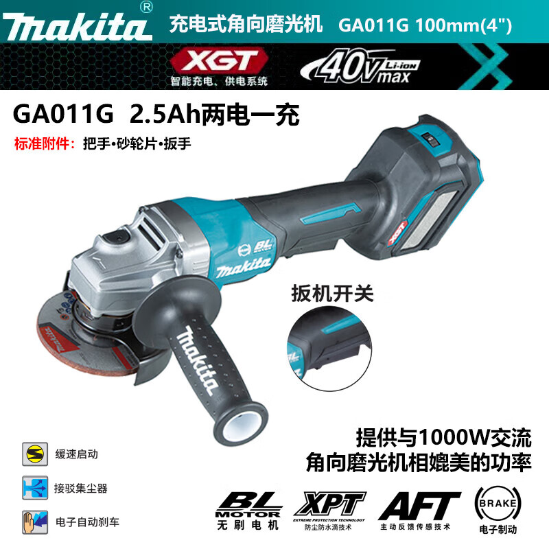 Угловая шлифовальная машина Makita GA011GD201 + два аккумулятора 40V/2.5Ah, зарядное устройство