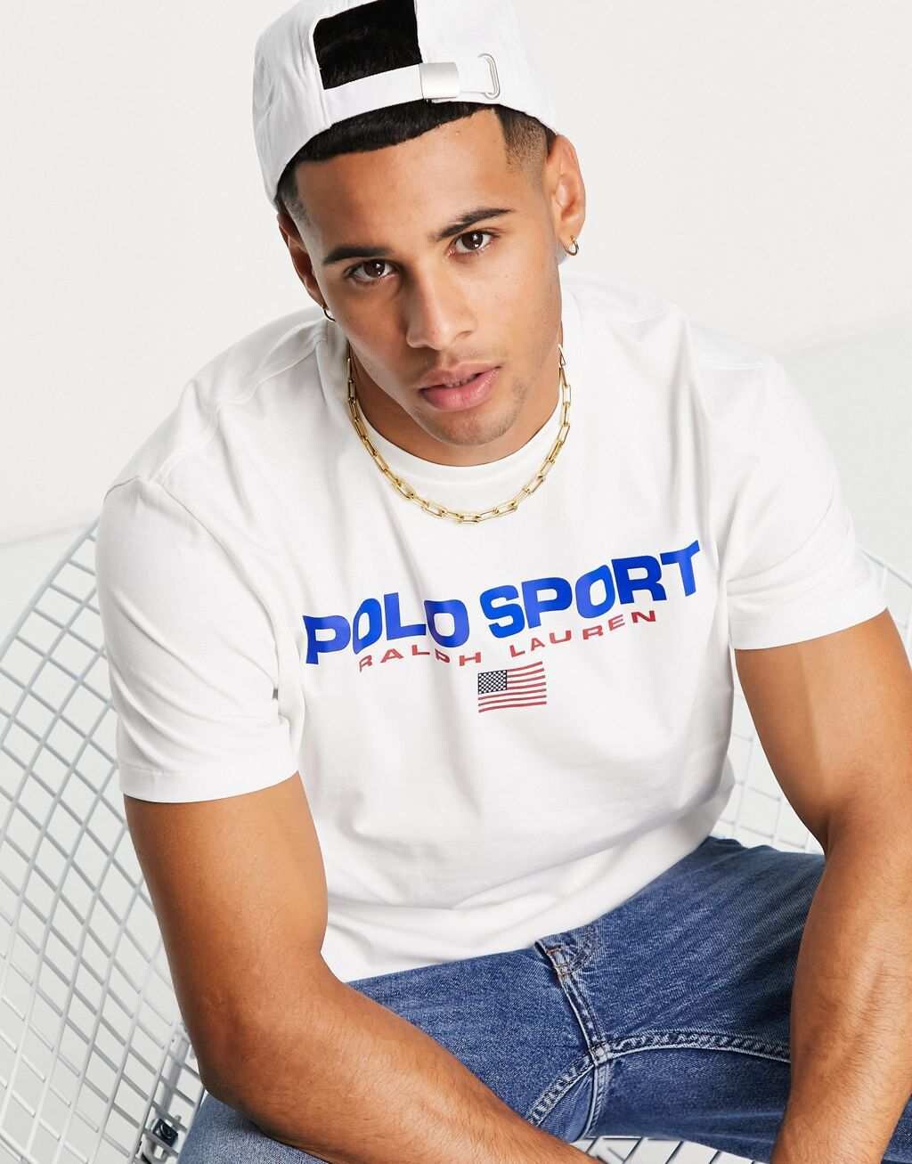 

Белая футболка с принтом спереди Polo Ralph Lauren Sports, Белый