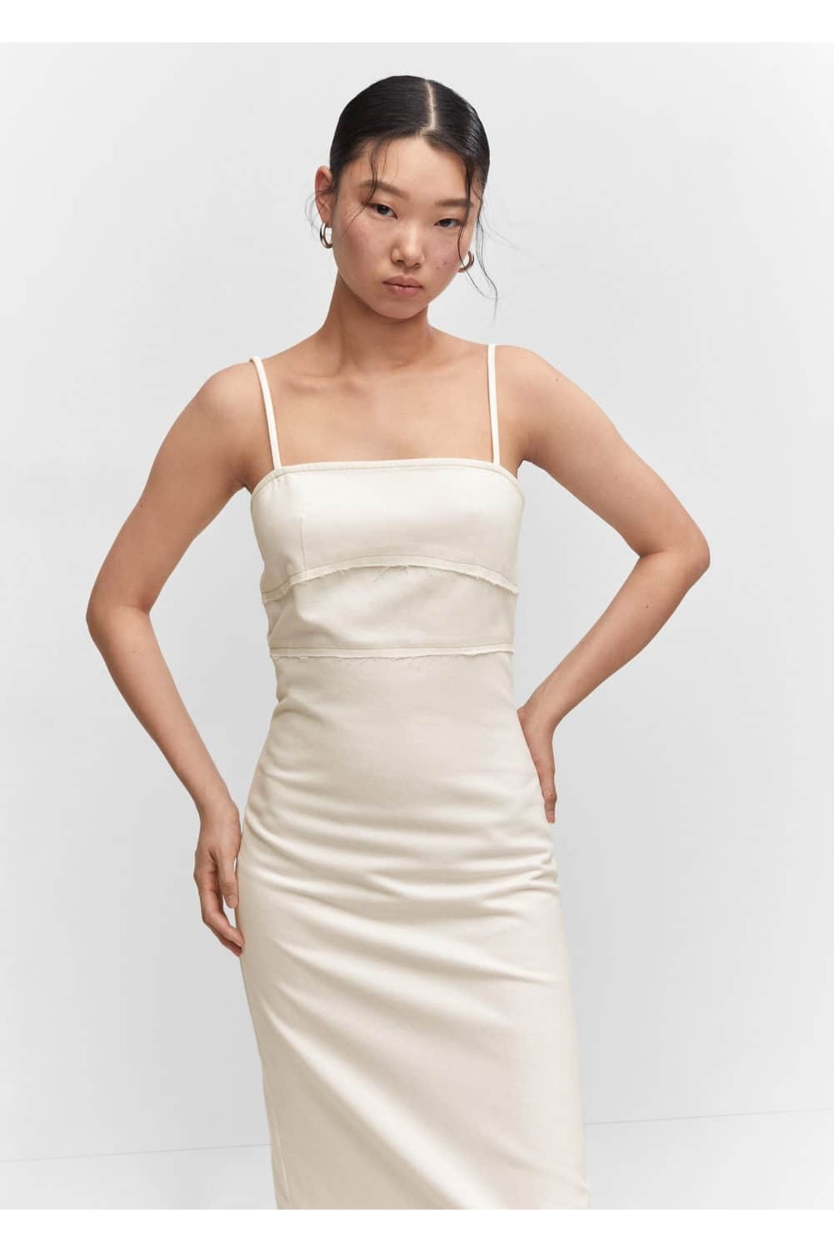 Джинсовое платье со строчкой Mango, белый