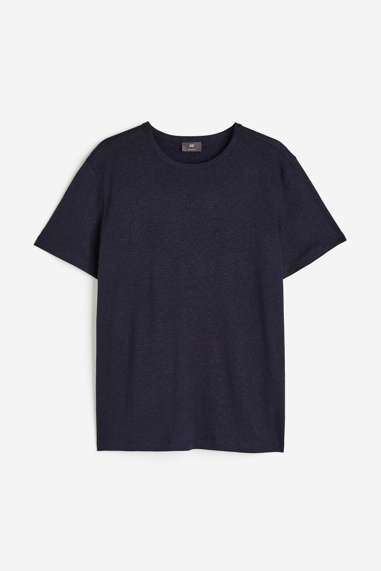

Футболка H&M Regular Fit Linen-blend, тёмно-синий