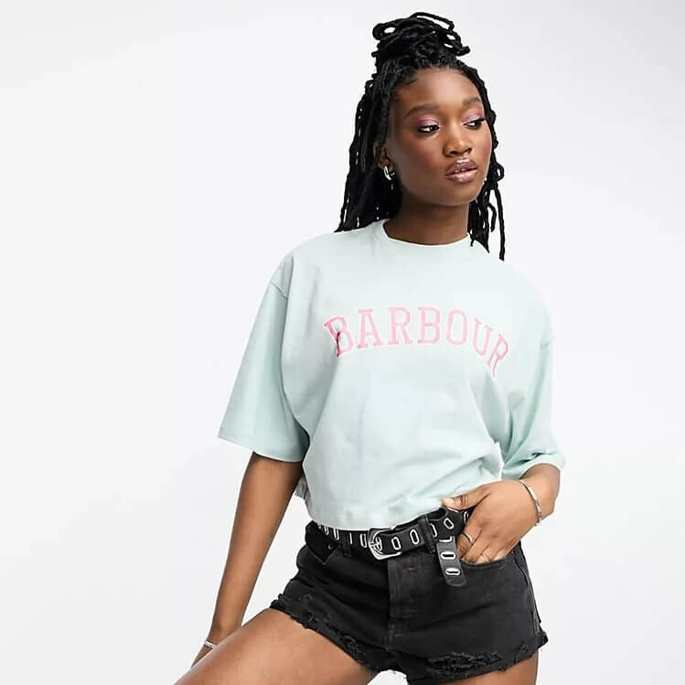 

Футболка Barbour x Asos Varsity Logo, голубой, Синий