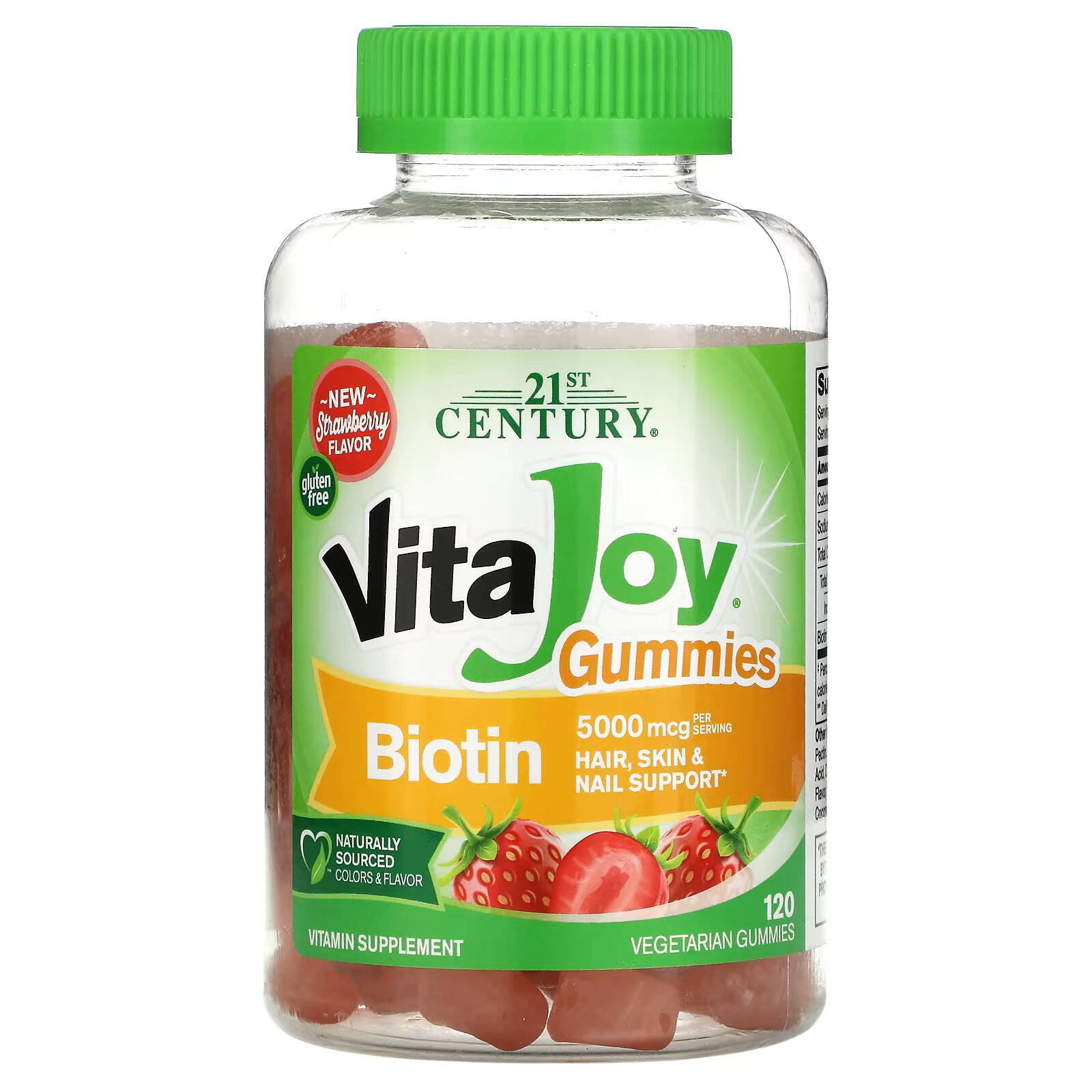 21st Century, VitaJoy, жевательные таблетки с биотином, со вкусом клубники, 2,500 мкг, 120 растительных жевательных таблеток 21st century vitajoy gummies со вкусом бузины 60 вегетарианских жевательных мармеладок