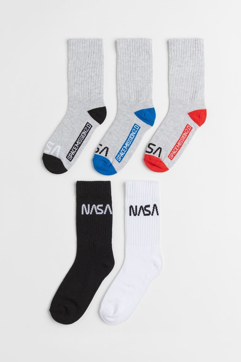 

5 пар полосатых носков H&M NASA, серый мергель