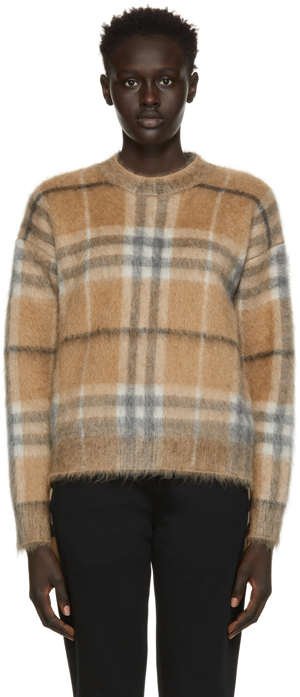 

Светло-коричневый свитер с круглым вырезом в клетку Naima Burberry