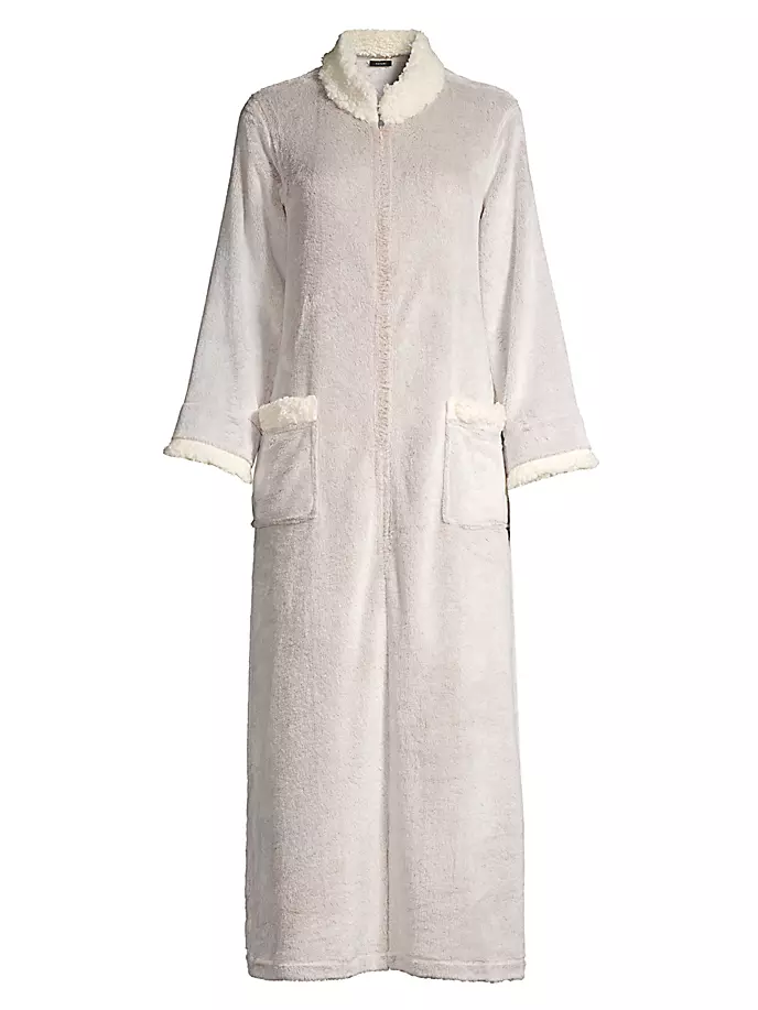 Кашемировый халат с отделкой из шерпы на молнии Natori, цвет cas