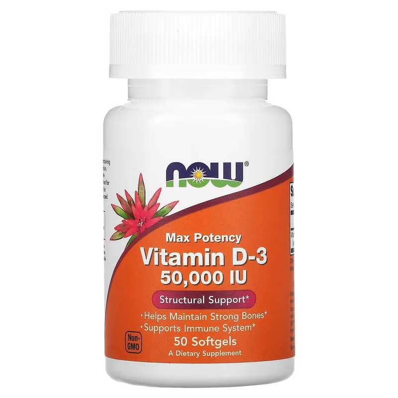 Витамин D3 NOW Foods 50 000 МЕ, 50 мягких таблеток