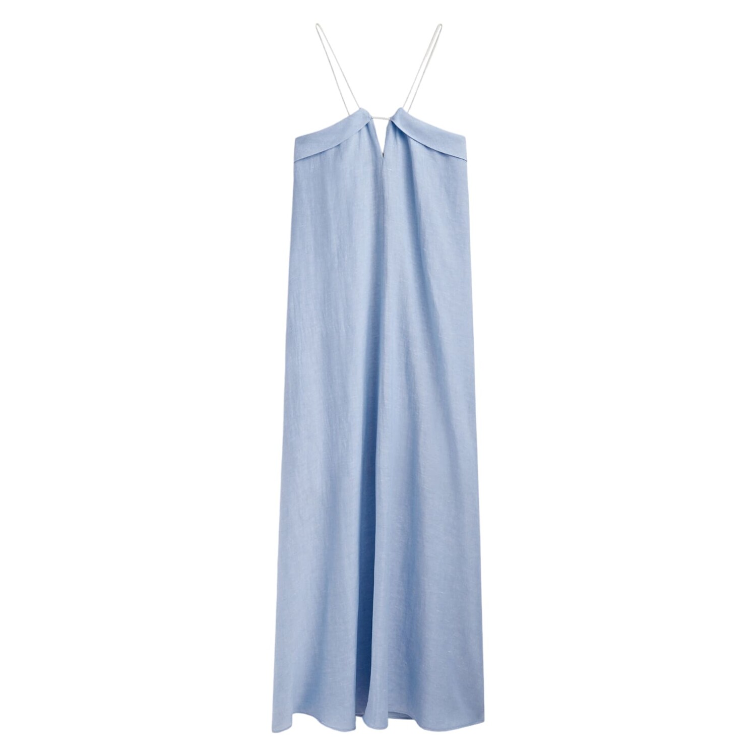 

Платье Massimo Dutti Long With Neckline And Cord Straps, светло-голубой