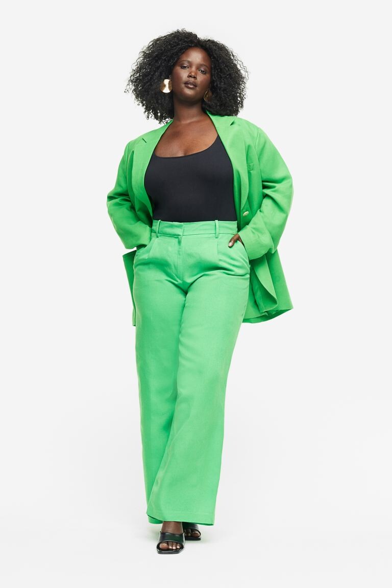 

Широкие брюки из смесового льна H&M, зеленый