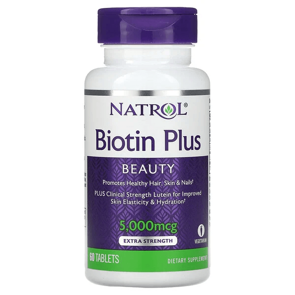 Biotin Plus, повышенная эффективность, 5000 мкг, 60 таблеток, Natrol - фото