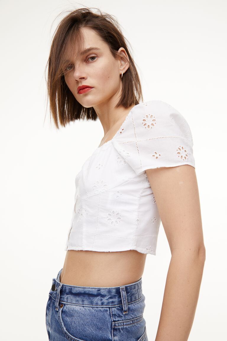 

Топ с английской вышивкой H&M, белый