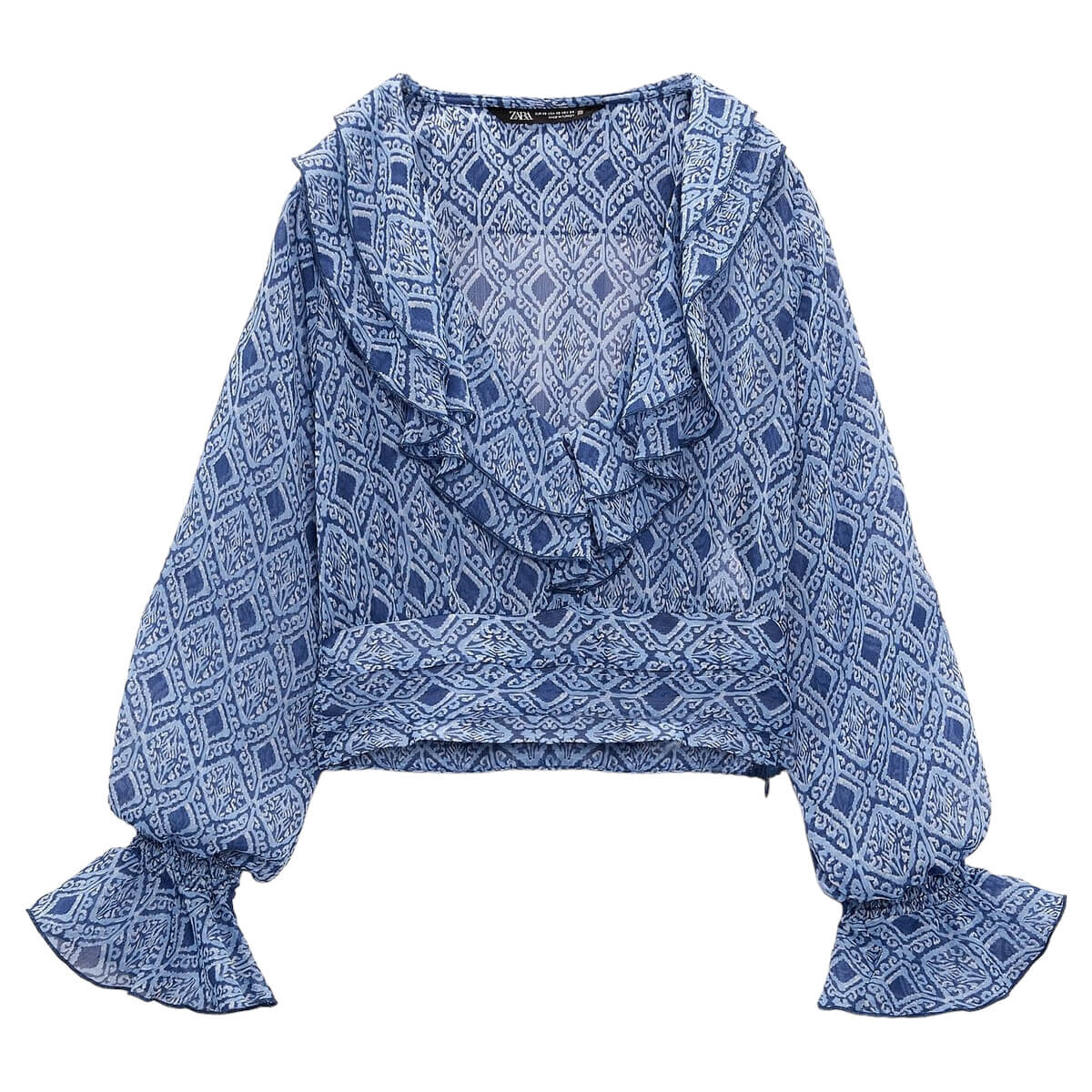 

Блуза Zara Printed With Ruffles, голубой