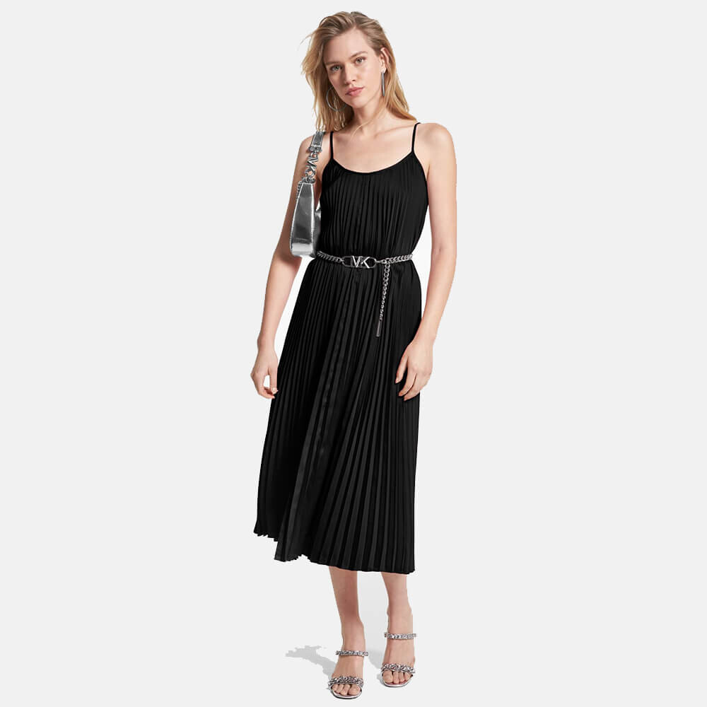 

Платье Michael Michael Kors Pleated Satin Belted Slip, черный