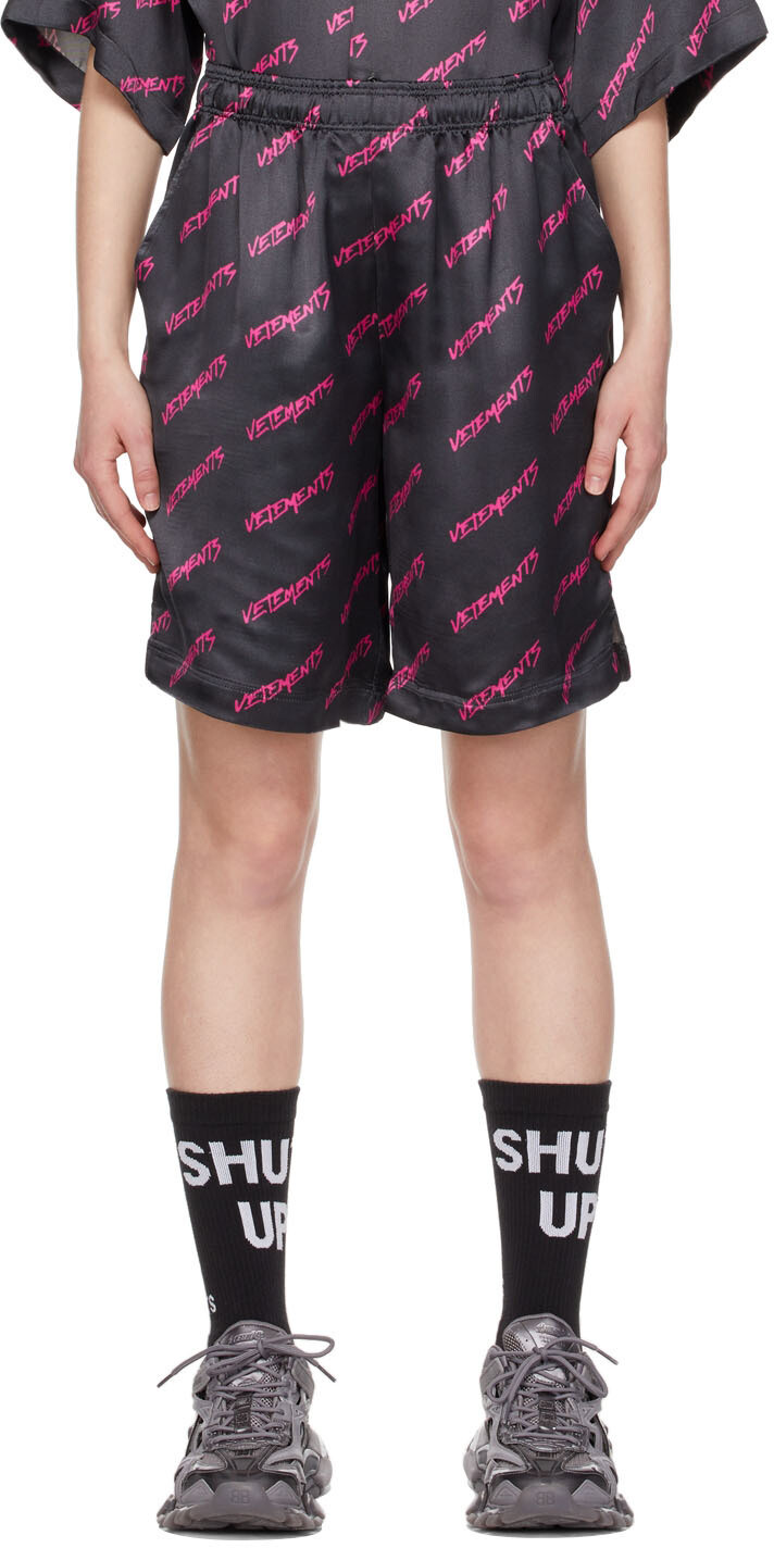 

Черные пижамные шорты с монограммой VETEMENTS