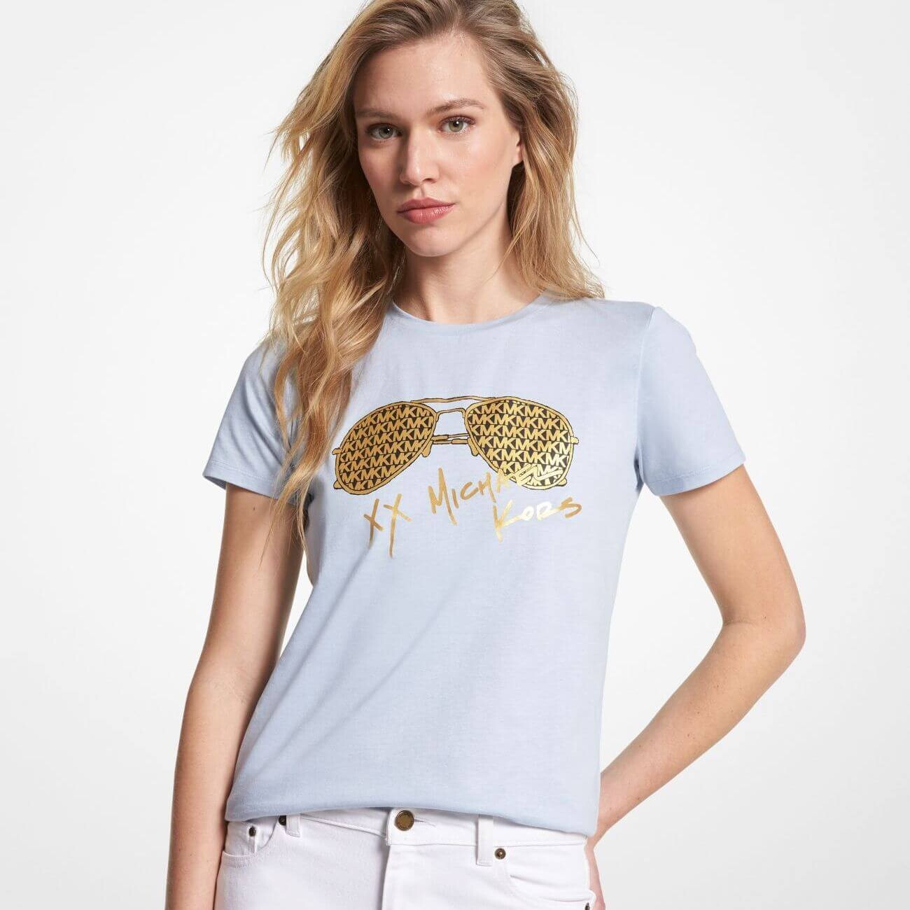 

Футболка Michael Michael Kors Metallic Logo Aviator Print Organic Cotton, светло-голубой, Синий