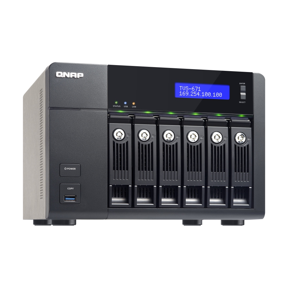 Сетевое хранилище QNAP TVS-671, 6 отсеков, 8 ГБ, без дисков, черный сетевое хранилище без дисков qnap tvs 675 8g