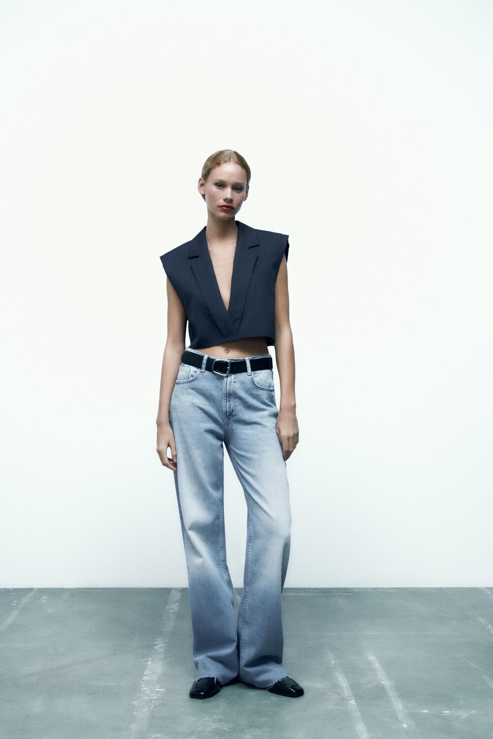 

Укороченный жилет оверсайз ZARA, темно-синий