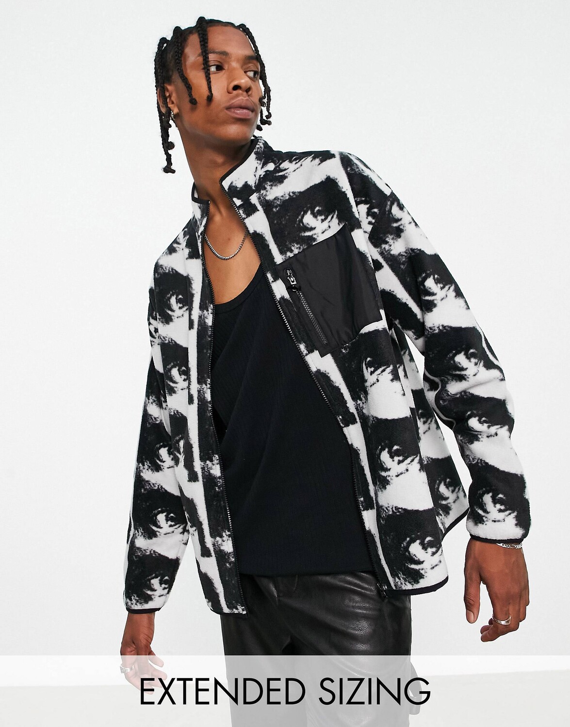 

Куртка из флисового флиса с застежкой-молнией ASOS DESIGN и сплошным принтом глаз ASOS DESIGN, Серый