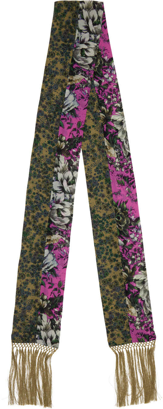 

Шарф цвета хаки со вставками Dries Van Noten