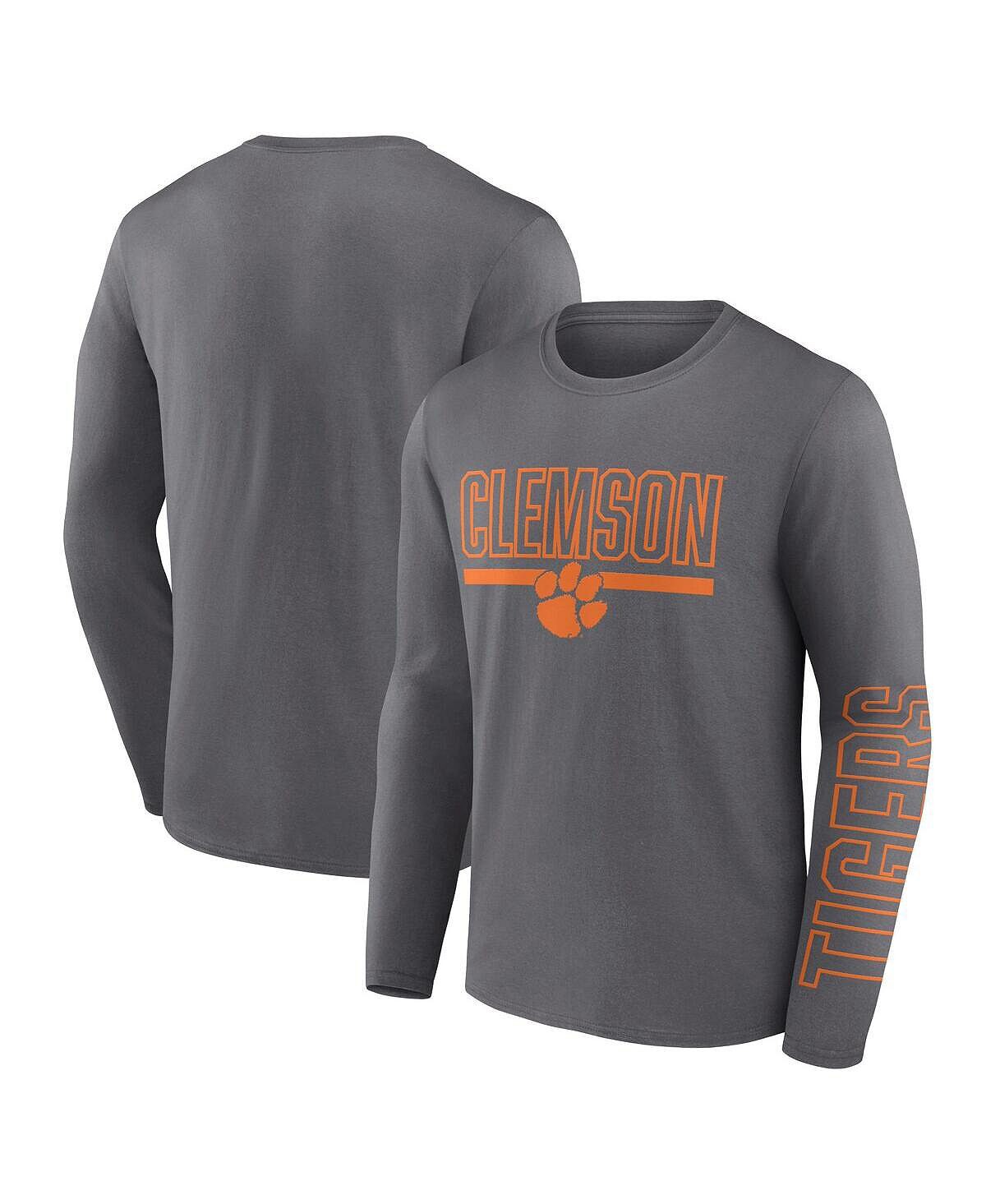 

Мужская фирменная футболка с длинным рукавом heather charcoal clemson tigers modern two-hit Fanatics, мульти