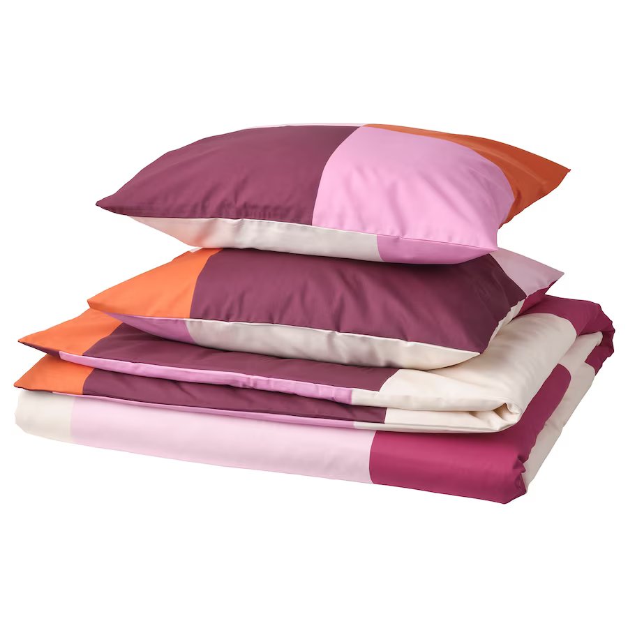 комплект постельного белья ikea vitpyrola белый розовый Комплект постельного белья Ikea Brunkrissla, 240x220/50x60 см, розовый/мультиколор