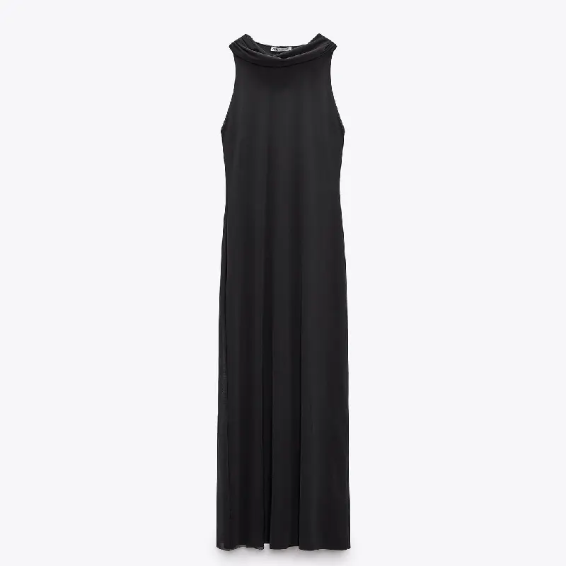

Платье Zara Tulle Midi With Tie Detail, черный