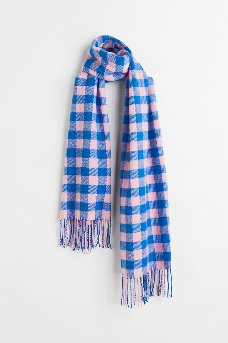Жаккардовый шарф H&M, ярко-синий/клетка шарф с бахромой белый синий