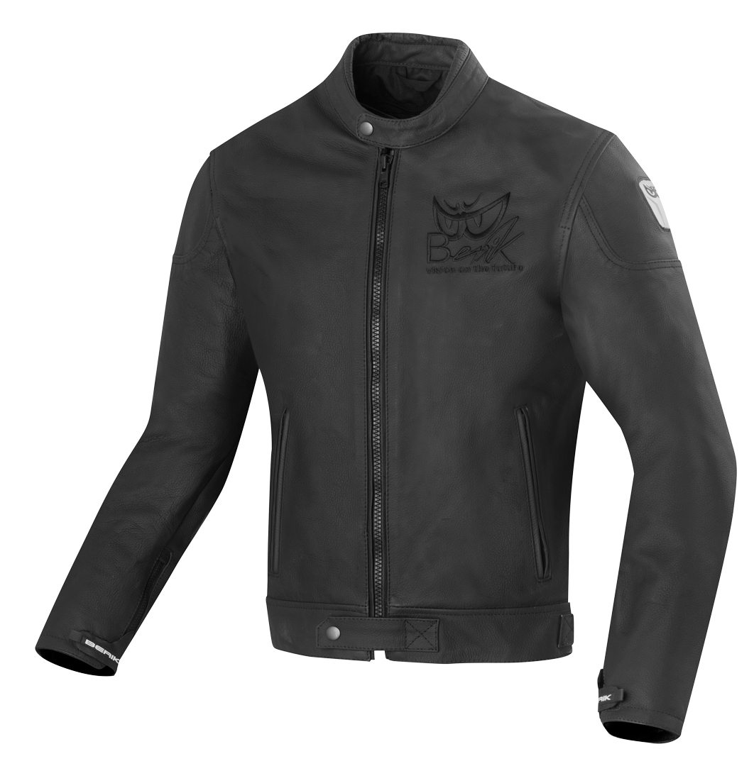 Мотоциклетная кожаная куртка Berik Classic Racer с логотипом, черный куртка кожаная grand canyon laxey мотоциклетная черный