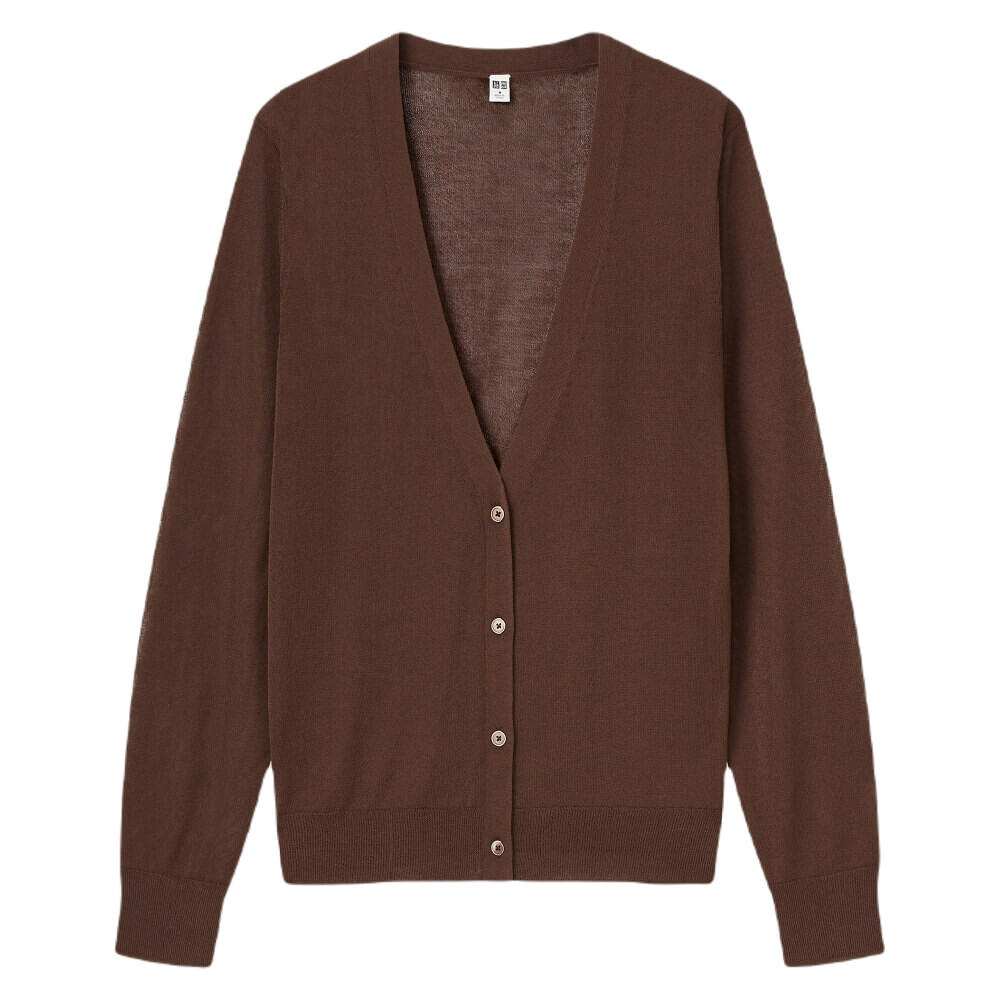 

Кардиган Uniqlo Sheer V Neck, коричневый