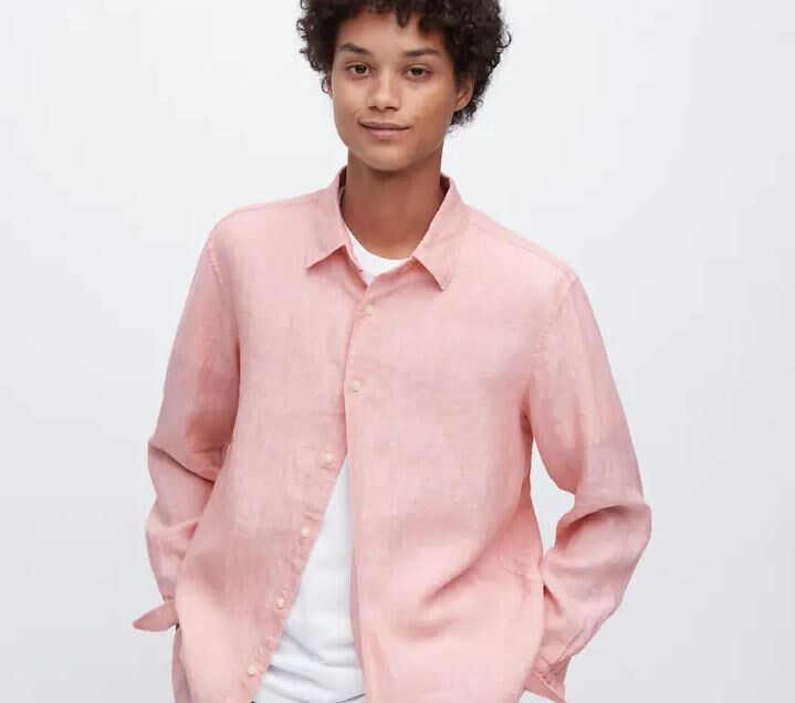 

Рубашка классического кроя из льна премиум-класса Uniglo Premium Linen Regular Fit, розовый