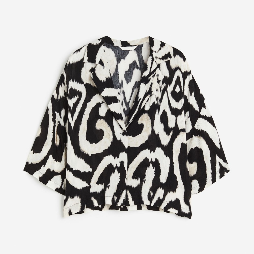 

Рубашка H&M Oversized Resort, черный/белый