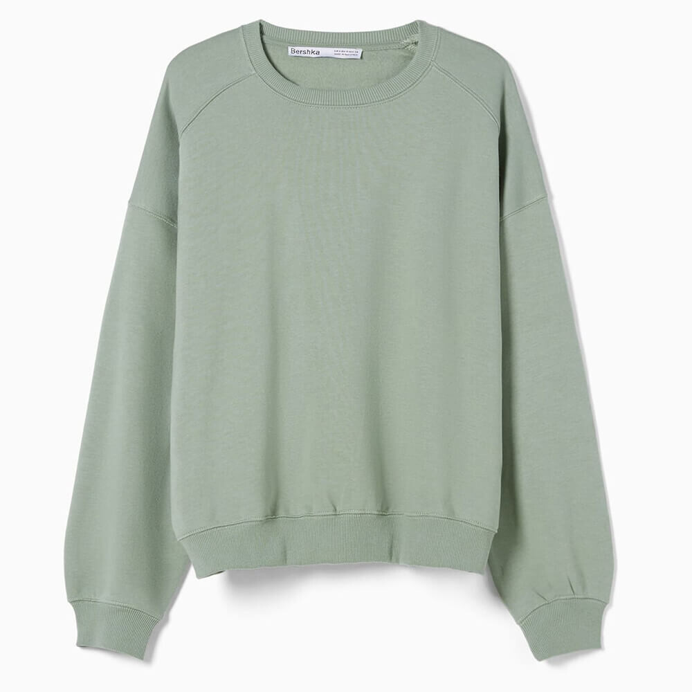 

Свитшот Bershka Oversize Round Neck, хаки