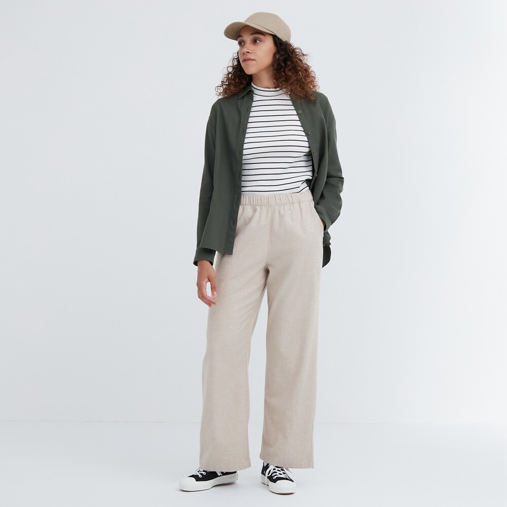 

Брюки Uniqlo фланелевые эластичные широкие, бежевый