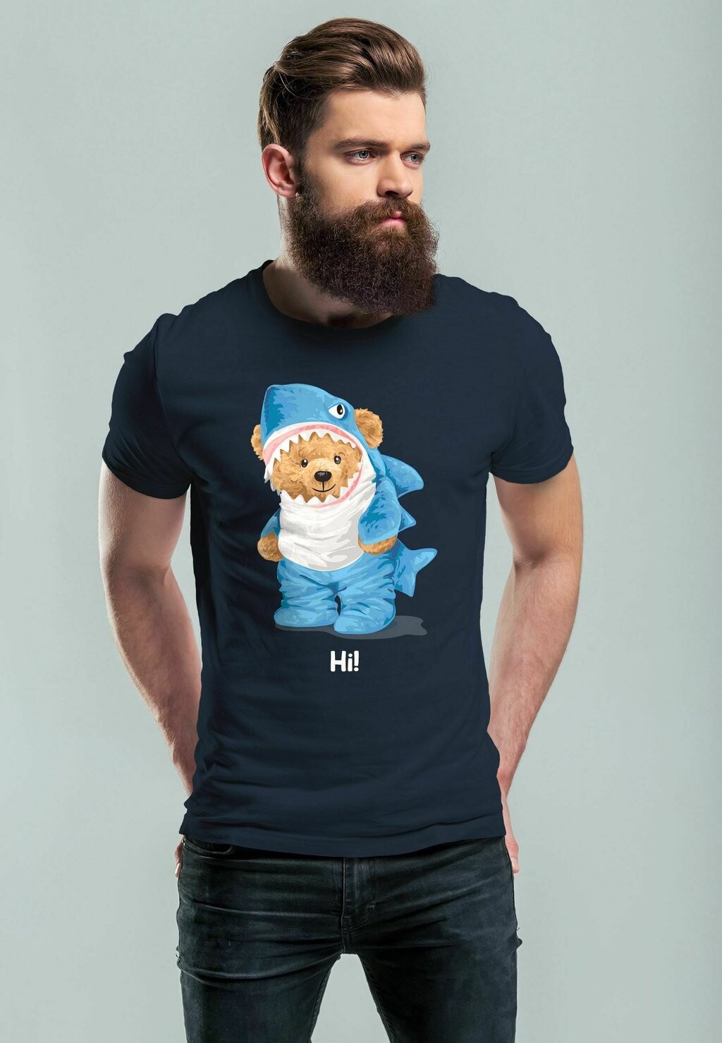 

Футболка с принтом HAI HI TEDDY BÄR WITZ PARODIE AUFDRUCK Neverless, цвет navy