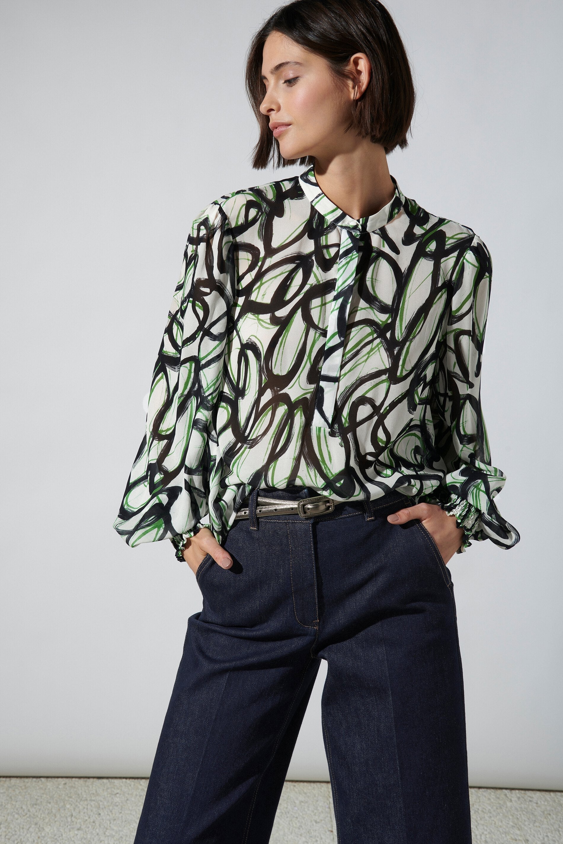 Блузка с длинными рукавами и графическим принтом LUISA CERANO, цвет the curly graphic print-chalk the chalk artist