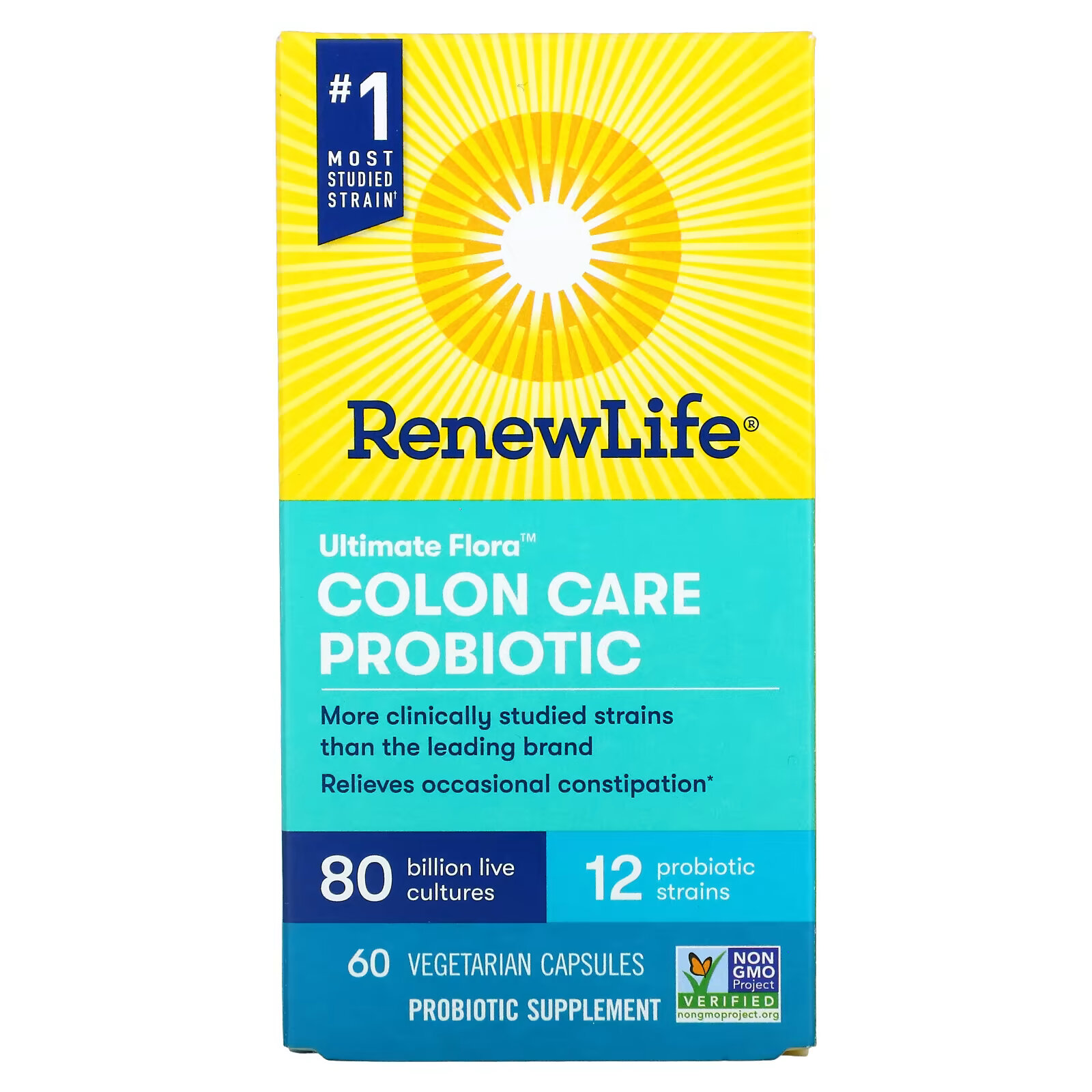 Renew Life, Ultimate Flora Colon Care Probiotic, 80 млрд КОЕ, 60 вегетарианских капсул renew life пробиотики поддержка при эпизодических запорах 20 млрд кое 60 вегетарианских капсул