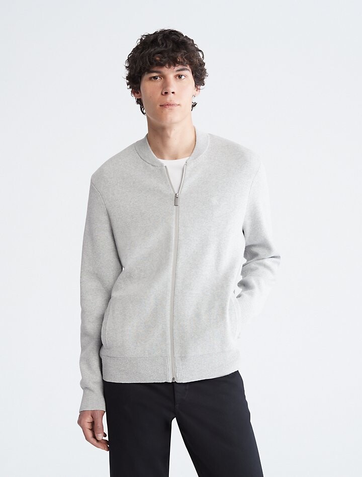 

Компактный хлопковый свитер-бомбер Calvin Klein, Серый