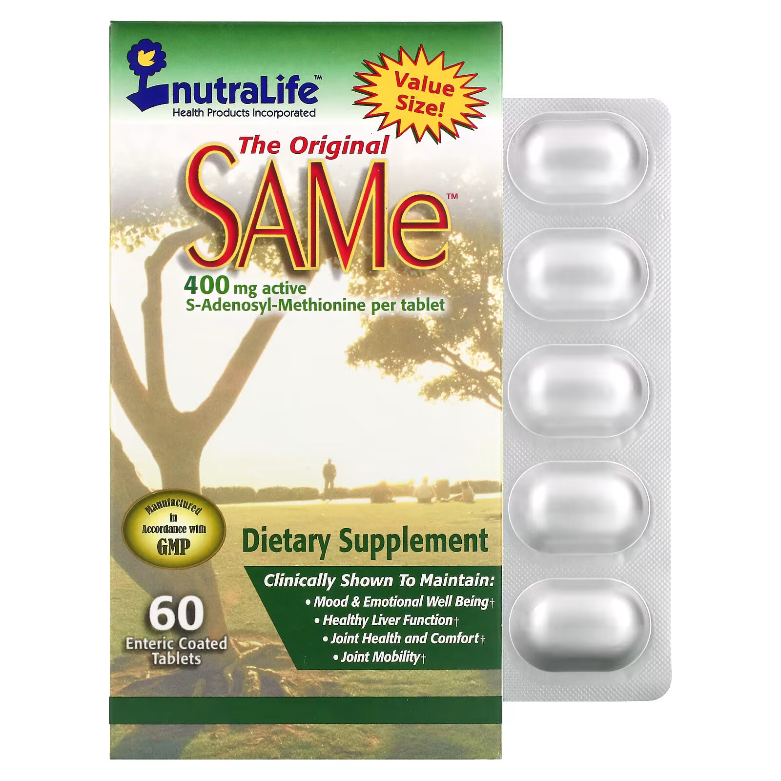 NutraLife, SAMe (дисульфат тозилат), 400 мг, 60 капсул, покрытых кишечнорастворимой оболочкой jarrow formulas same дисульфат тозилат 400 мг 30 таблеток покрытых кишечнорастворимой оболочкой