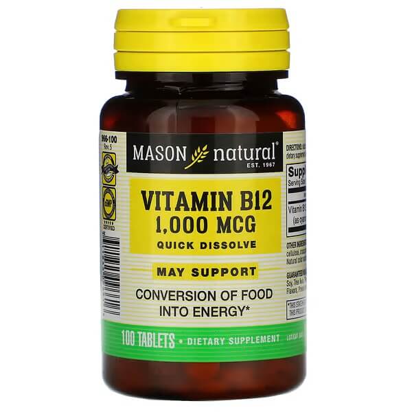 Витамин В-12 Mason Natural, 100 таблеток быстрорастворимый витамин b 12 mason natural 200 таблеток