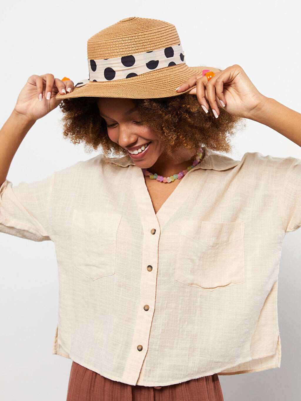 

Женская соломенная шляпа Fedora с полосками LCW Accessories