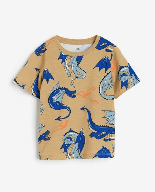 

Футболка с принтом динозавр хлопковая H&M Dinosaur Cotton, бежевый