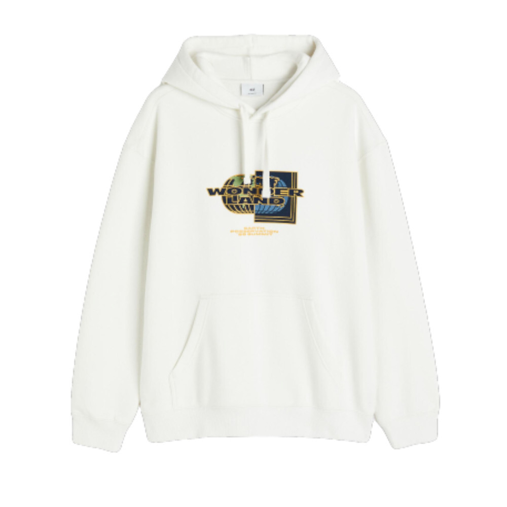 

Худи с капюшоном и принтом страна чудес H&M Relaxed Fit Printed hoodie, белый