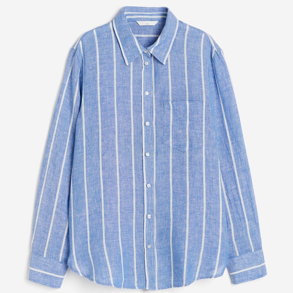 

Рубашка H&M Linen, синий/белый