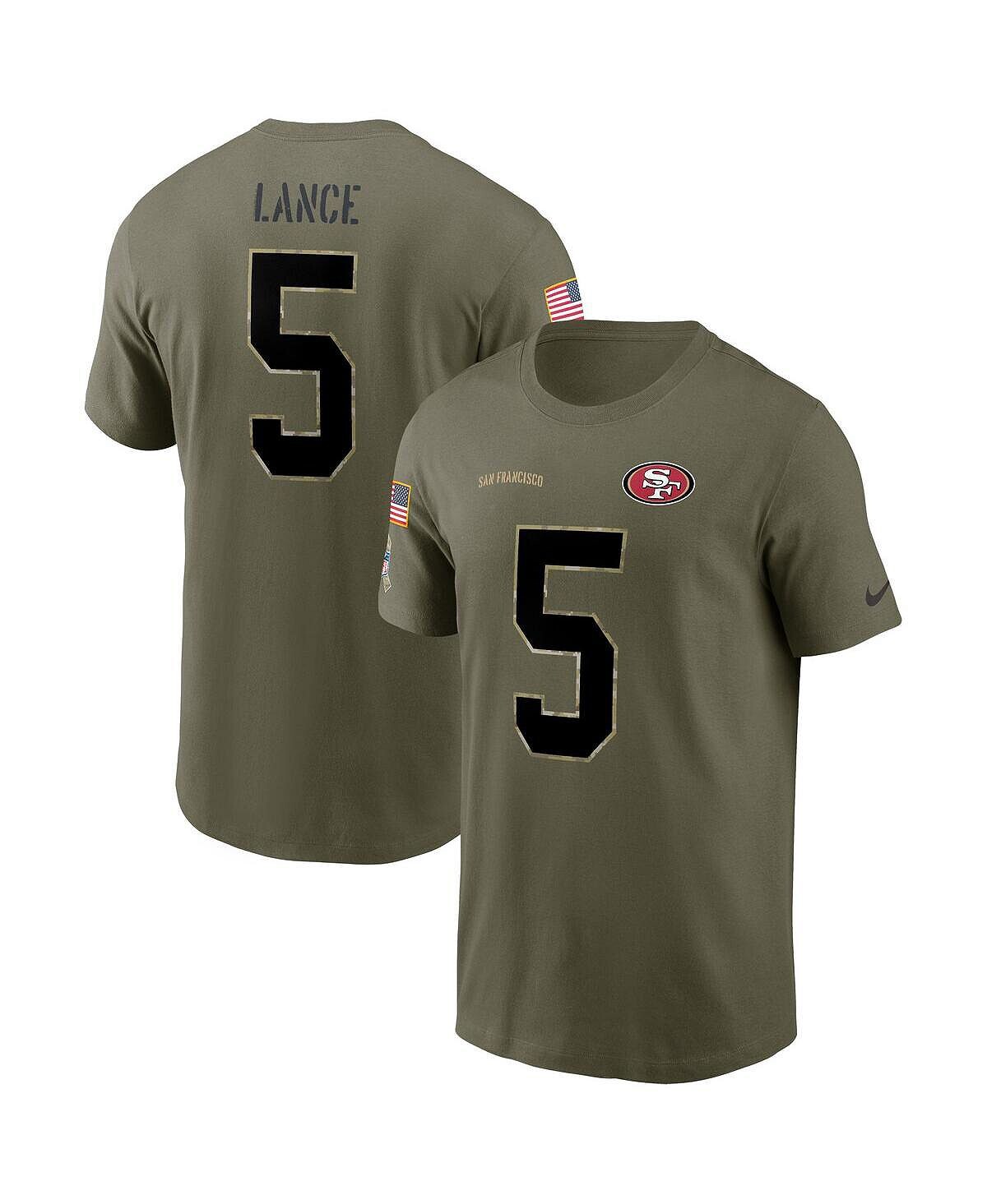 

Мужская футболка trey lance olive san francisco 49ers 2022 salute to service name and number Nike