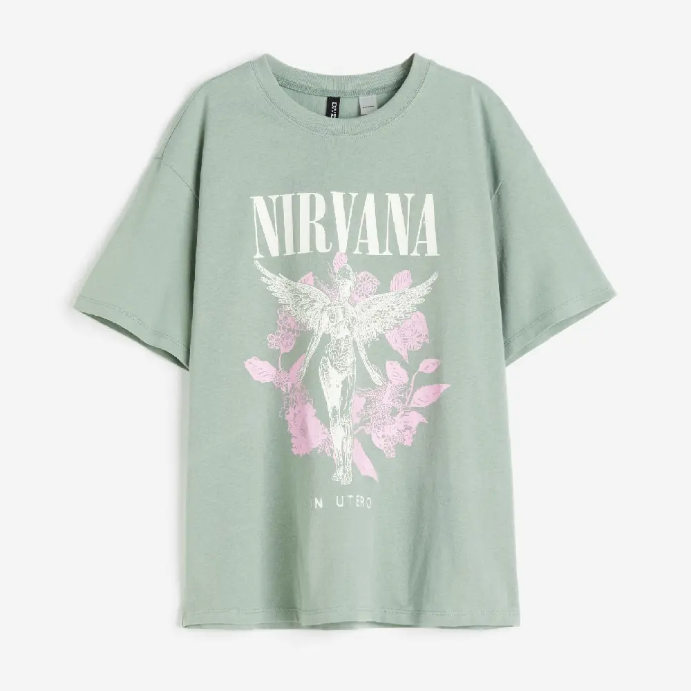 

Футболка H&M Oversized Printed Nirvana, светло-зеленый