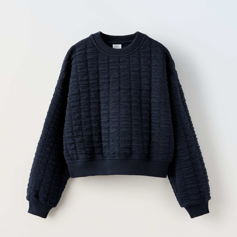 

Свитшот Zara Structured Plush, темно-синий