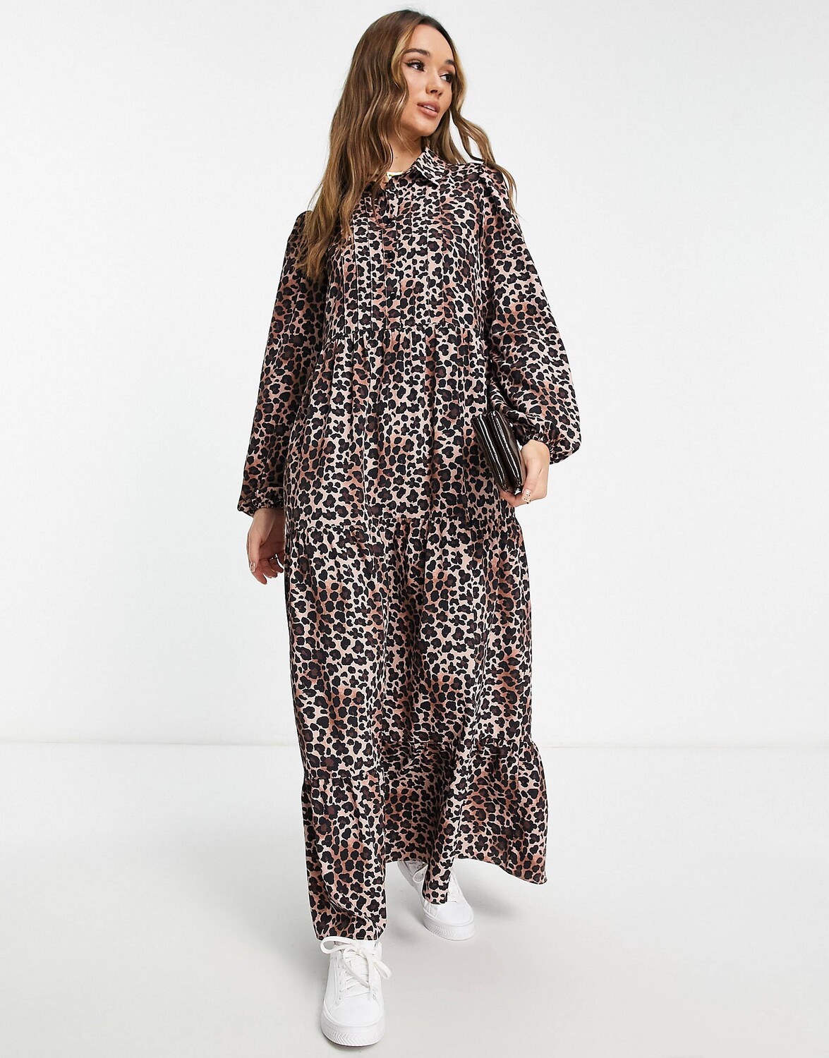 

Платье-рубашка макси с защипами и животным принтом ASOS DESIGN