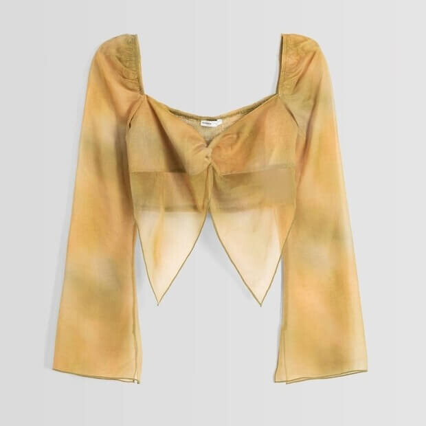 

Блузка с длинными рукавами Bershka Cropped With Chiffon Detail, светло-зеленый