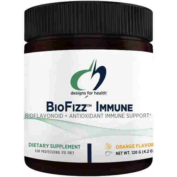 Пищевая добавка с Витамином C, биофлавоноидами, цинком Designs for Health BioFizz Immune, 120 г visolvit junior шипучий порошок со вкусом апельсина 10 пакетиков