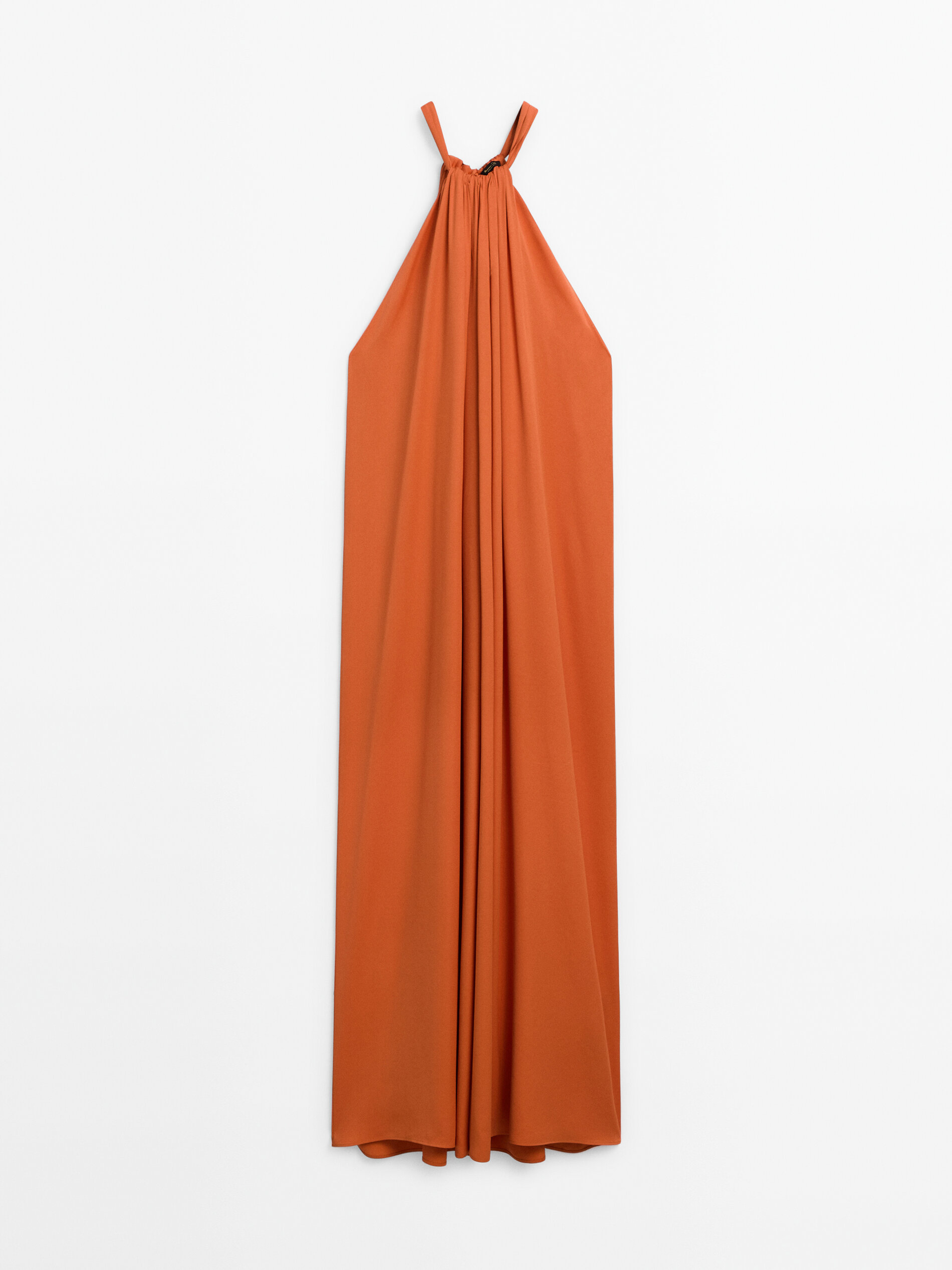 цена Платье Massimo Dutti Gathered Neckline, оранжевый