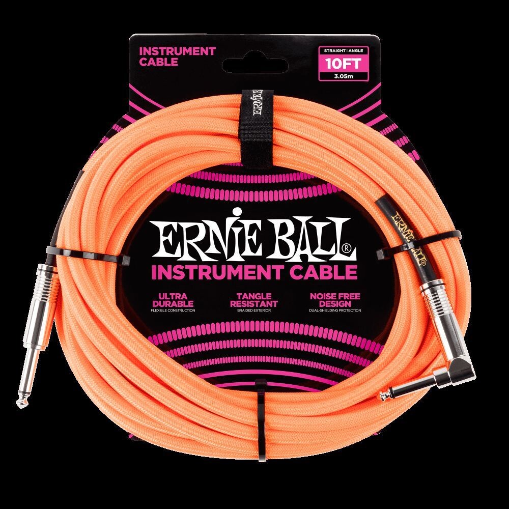 

Кабель Ernie Ball 10-дюймовый инструментальный в оплетке прямой угловой, неоново-оранжевый